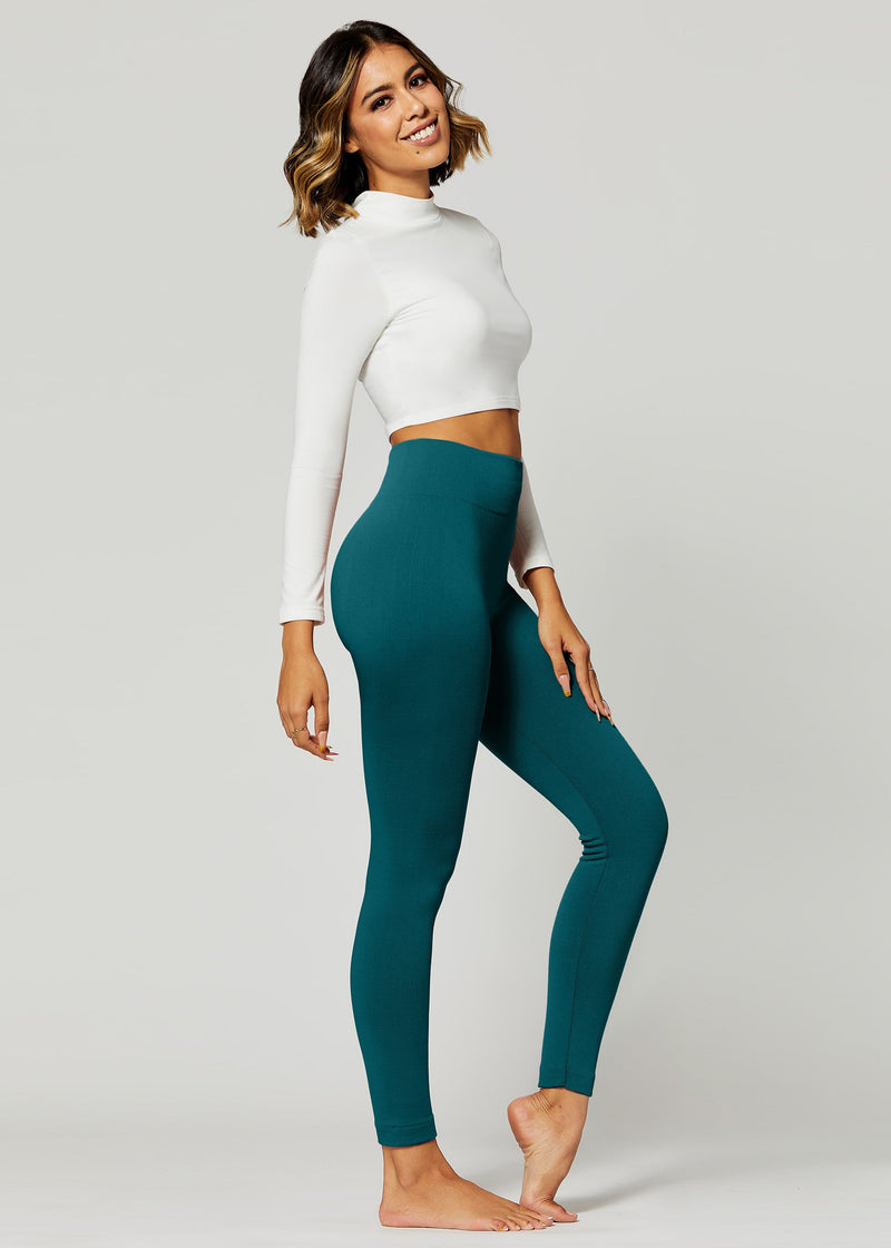 Elsa High Waisted Fleece Lined Leggings - Winter Warm Leggings - Hunter Green