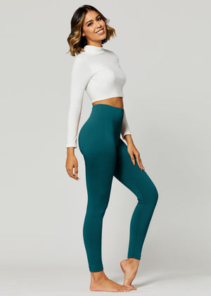 Elsa High Waisted Fleece Lined Leggings - Winter Warm Leggings - Hunter Green
