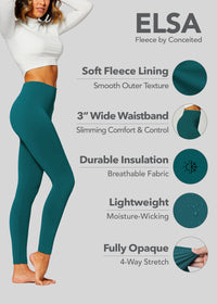 Elsa High Waisted Fleece Lined Leggings - Winter Warm Leggings - Hunter Green
