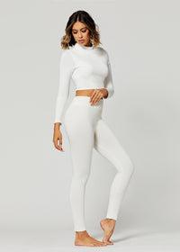 Elsa High Waisted Fleece Lined Leggings - Winter Warm Leggings - Off White