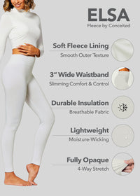 Elsa High Waisted Fleece Lined Leggings - Winter Warm Leggings - Off White