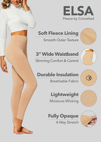 Elsa High Waisted Fleece Lined Leggings - Winter Warm Leggings - Beige Nude