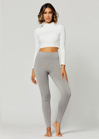 Elsa High Waisted Fleece Lined Leggings - Winter Warm Leggings - Light Grey