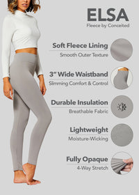 Elsa High Waisted Fleece Lined Leggings - Winter Warm Leggings - Light Grey