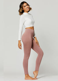 Elsa High Waisted Fleece Lined Leggings - Winter Warm Leggings - Mauve Pink