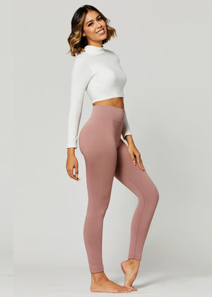 Elsa High Waisted Fleece Lined Leggings - Winter Warm Leggings - Mauve Pink