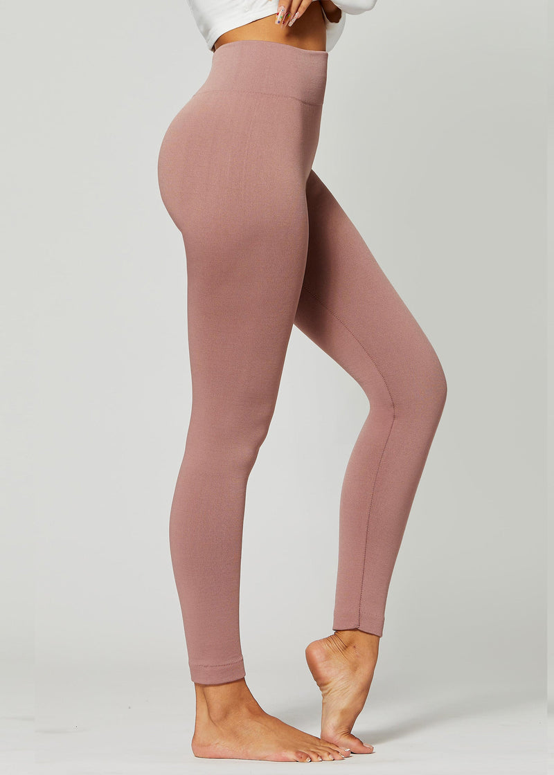 Elsa High Waisted Fleece Lined Leggings - Winter Warm Leggings - Mauve Pink