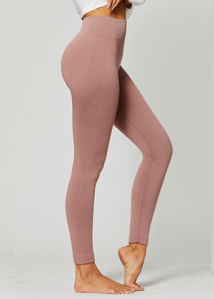 Elsa High Waisted Fleece Lined Leggings - Winter Warm Leggings - Mauve Pink