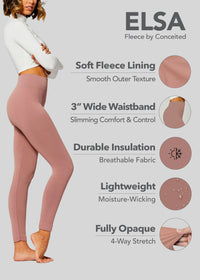 Elsa High Waisted Fleece Lined Leggings - Winter Warm Leggings - Mauve Pink