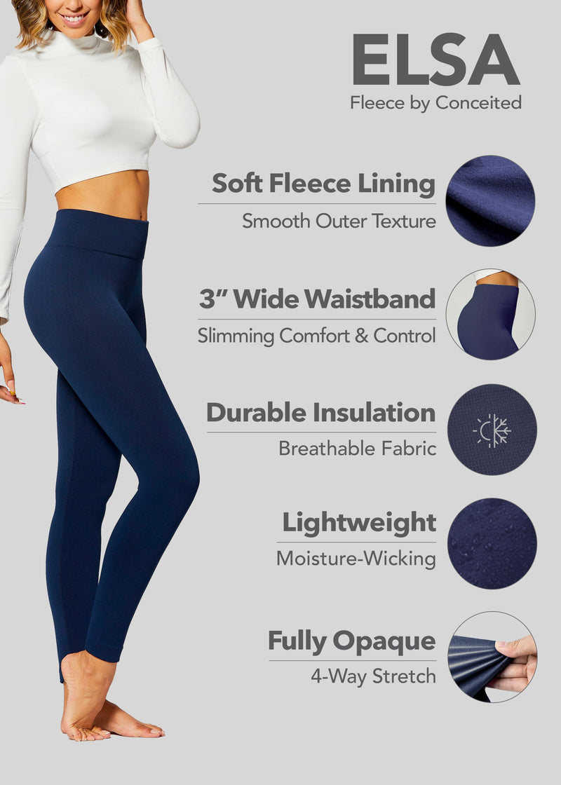 Elsa High Waisted Fleece Lined Leggings - Winter Warm Leggings - Navy Blue