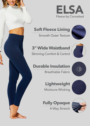 Elsa High Waisted Fleece Lined Leggings - Winter Warm Leggings - Navy Blue