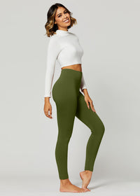 Elsa High Waisted Fleece Lined Leggings - Winter Warm Leggings - Olive Green