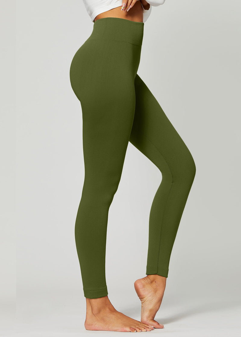 Elsa High Waisted Fleece Lined Leggings - Winter Warm Leggings - Olive Green
