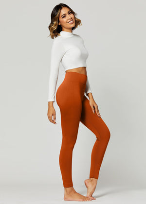 Elsa High Waisted Fleece Lined Leggings - Winter Warm Leggings - Rust Orange