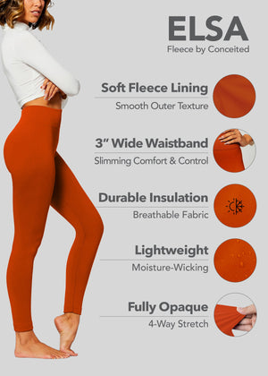 Elsa High Waisted Fleece Lined Leggings - Winter Warm Leggings - Rust Orange