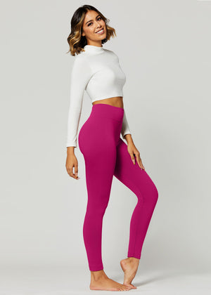 Elsa High Waisted Fleece Lined Leggings - Winter Warm Leggings - Magenta Pink