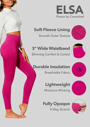 Elsa High Waisted Fleece Lined Leggings - Winter Warm Leggings - Magenta Pink