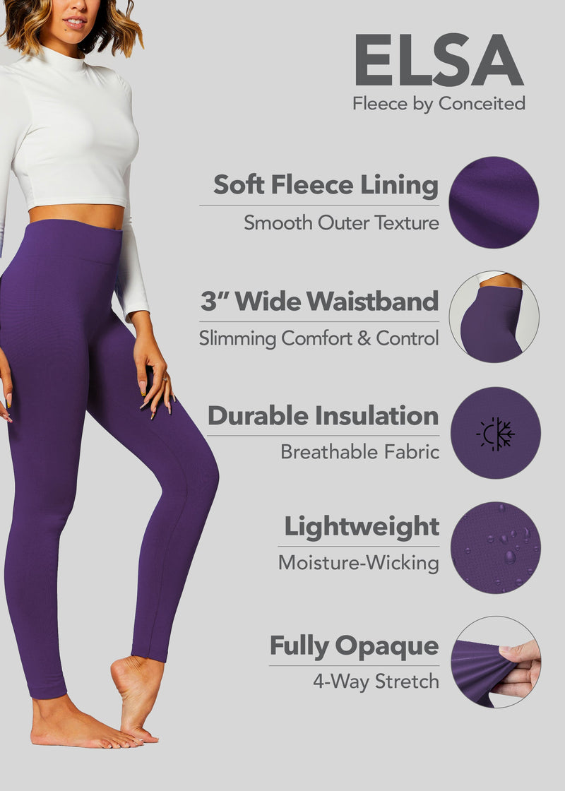 Elsa High Waisted Fleece Lined Leggings - Winter Warm Leggings - Royal Purple