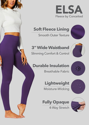 Elsa High Waisted Fleece Lined Leggings - Winter Warm Leggings - Royal Purple