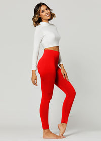 Elsa High Waisted Fleece Lined Leggings - Winter Warm Leggings - True Red
