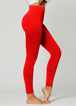 Elsa High Waisted Fleece Lined Leggings - Winter Warm Leggings - True Red