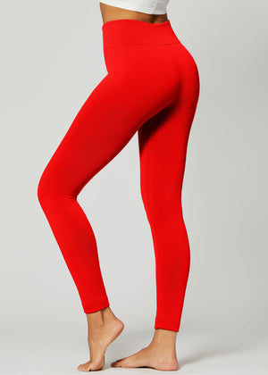 Elsa High Waisted Fleece Lined Leggings - Winter Warm Leggings - True Red