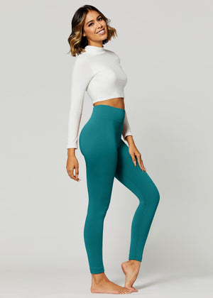 Elsa High Waisted Fleece Lined Leggings - Winter Warm Leggings - Turquoise Teal