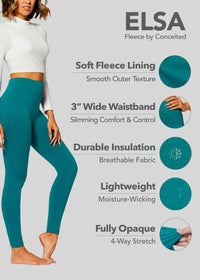 Elsa High Waisted Fleece Lined Leggings - Winter Warm Leggings - Turquoise Teal