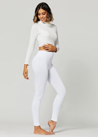 Elsa High Waisted Fleece Lined Leggings - Winter Warm Leggings - Pure White