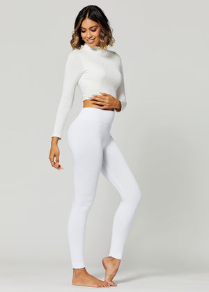 Elsa High Waisted Fleece Lined Leggings - Winter Warm Leggings - Pure White