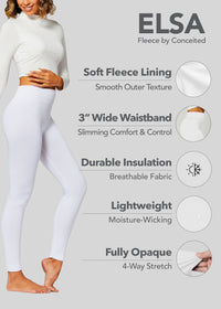 Elsa High Waisted Fleece Lined Leggings - Winter Warm Leggings - Pure White