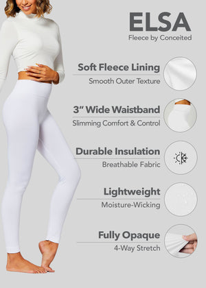Elsa High Waisted Fleece Lined Leggings - Winter Warm Leggings - Pure White