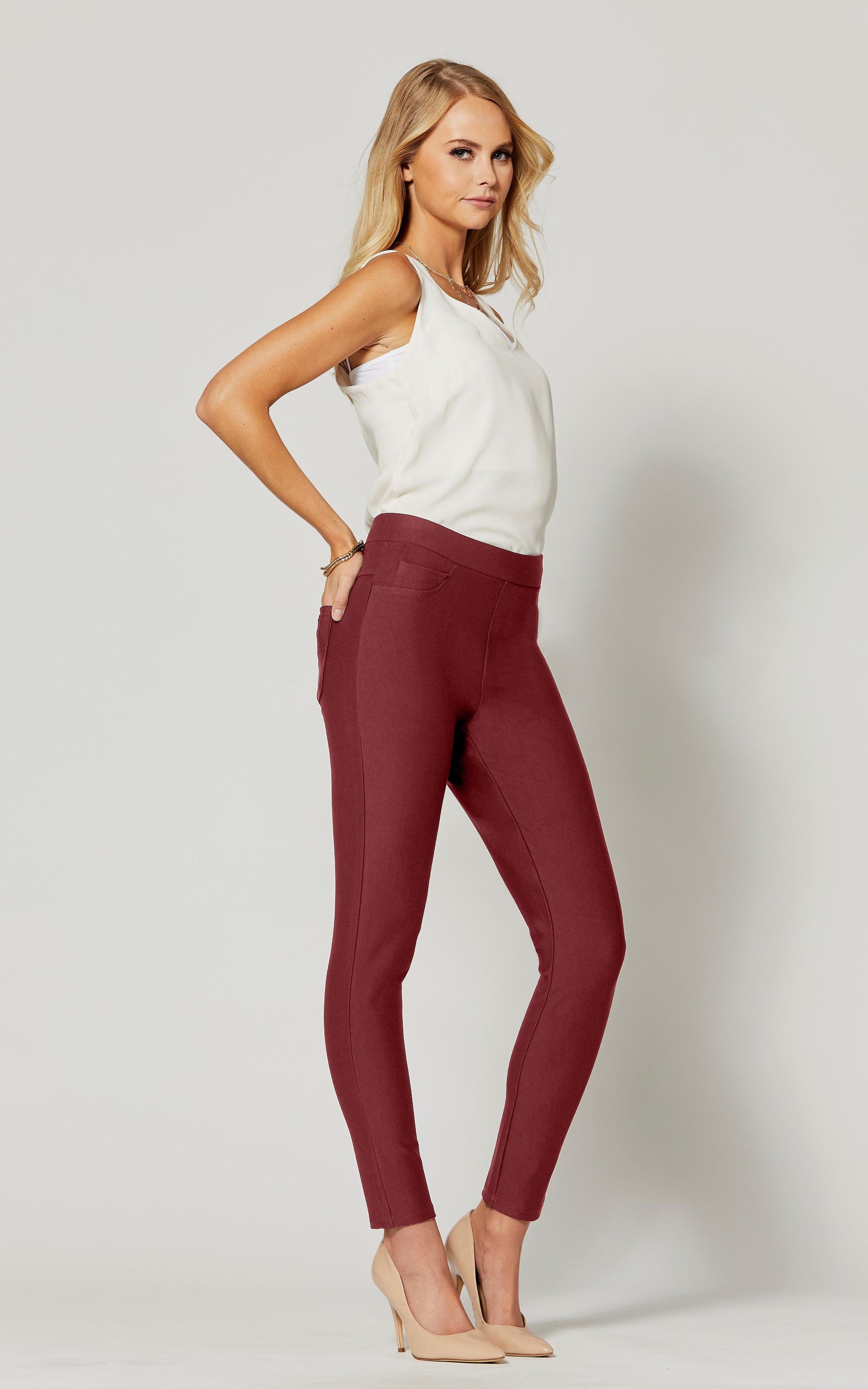 Motivate Premium Stretch Knit Ponte Pants - Ponte - Inspire Berry