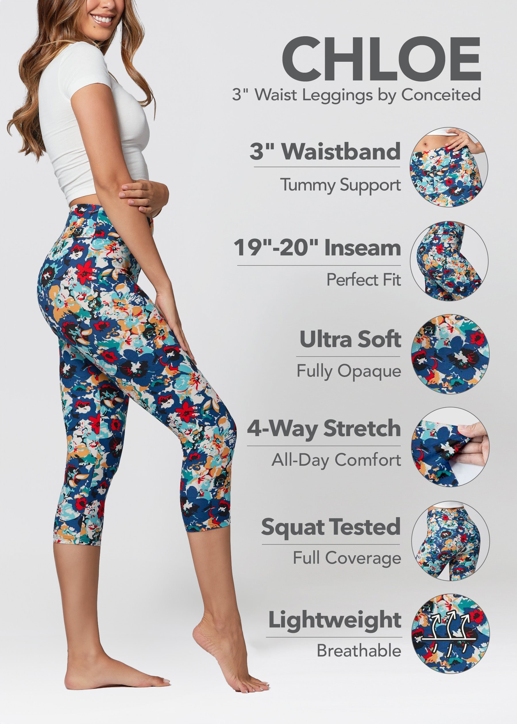 Conceited Camo Print Premium Ultra Soft High Waisted Capri Leggings for  Women - 3 Wide Band - Workout Leggings for Women Tummy Control 