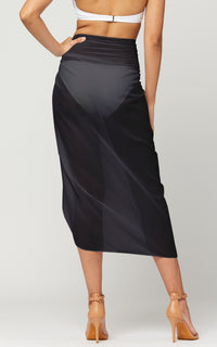 Women's Swimsuit Cover Up - Midi Sarong Skirt Wrap - Black
