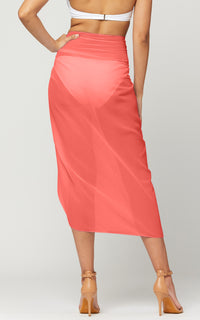 Women's Swimsuit Cover Up - Midi Sarong Skirt Wrap - Neon Pink