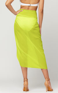 Women's Swimsuit Cover Up - Midi Sarong Skirt Wrap - Neon Yellow