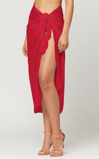 Women's Swimsuit Cover Up - Midi Sarong Skirt Wrap - Red