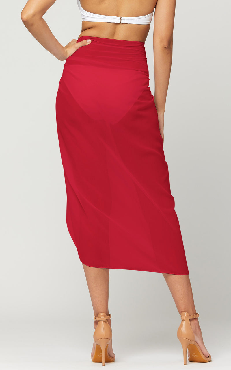 Women's Swimsuit Cover Up - Midi Sarong Skirt Wrap - Red