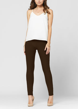 Motivate Classic High Waisted Perfect Stretch Ponte Pants - Brown