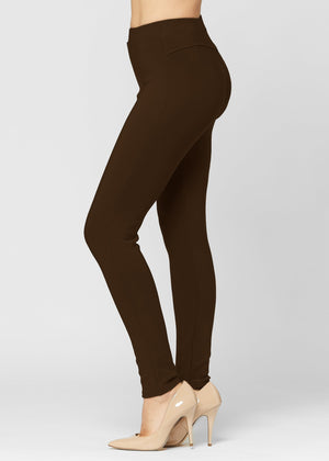 Motivate Classic High Waisted Perfect Stretch Ponte Pants - Brown