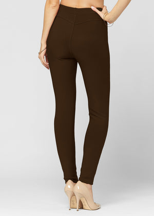 Motivate Classic High Waisted Perfect Stretch Ponte Pants - Brown