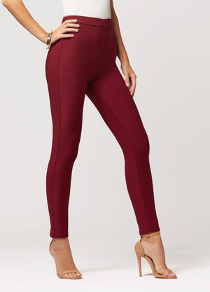 Motivate Classic High Waisted Perfect Stretch Ponte Pants - Burgundy