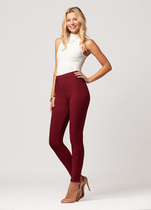 Motivate Classic High Waisted Perfect Stretch Ponte Pants - Burgundy