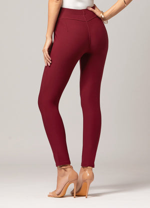 Motivate Classic High Waisted Perfect Stretch Ponte Pants - Burgundy