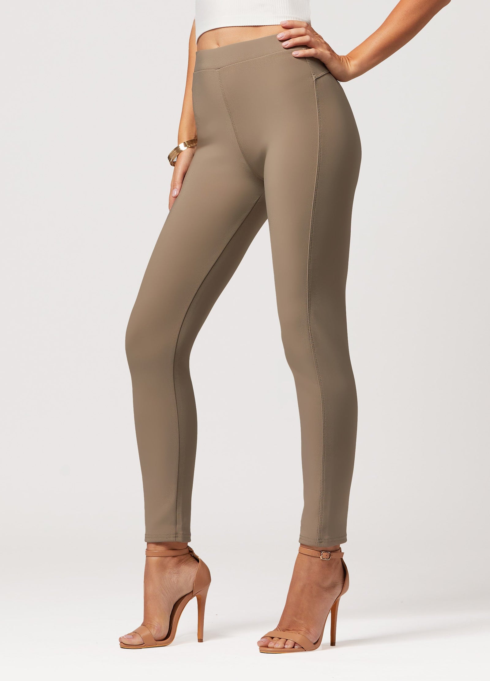 Motivate Classic High Waisted Perfect Stretch Ponte Pants - Desert