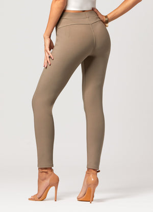 Motivate Classic High Waisted Perfect Stretch Ponte Pants - Desert