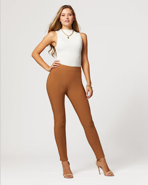 Motivate Classic High Waisted Perfect Stretch Ponte Pants - Nude Beige