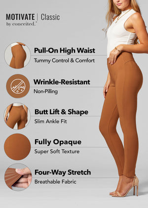 Motivate Classic High Waisted Perfect Stretch Ponte Pants - Nude Beige