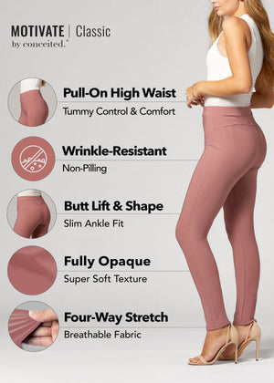 Motivate Classic High Waisted Perfect Stretch Ponte Pants - Dusty Pink